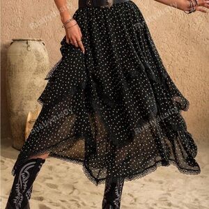 TikTok Viral Flowy Black Polka Dot Skirt